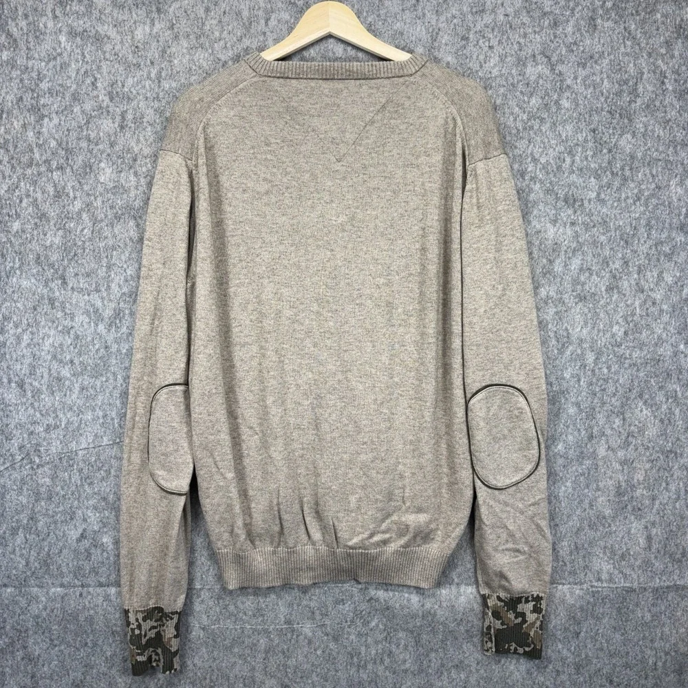 Beretta V Neck Camo Sweater Men's L/XL Elbow‎ Patches Brown Wool Hunting